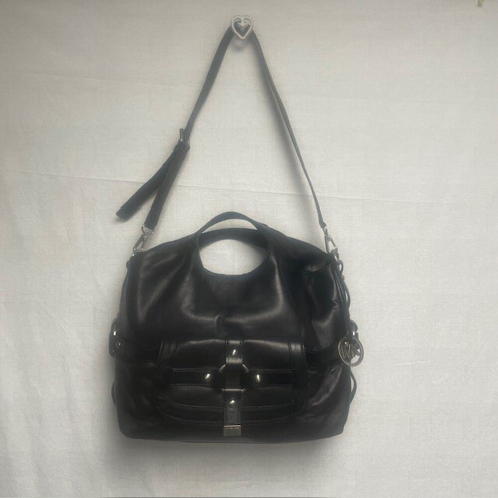 Micahel Kors Crossbody Top Handle Soft Leather Satchel Purse Black With Dust Bag